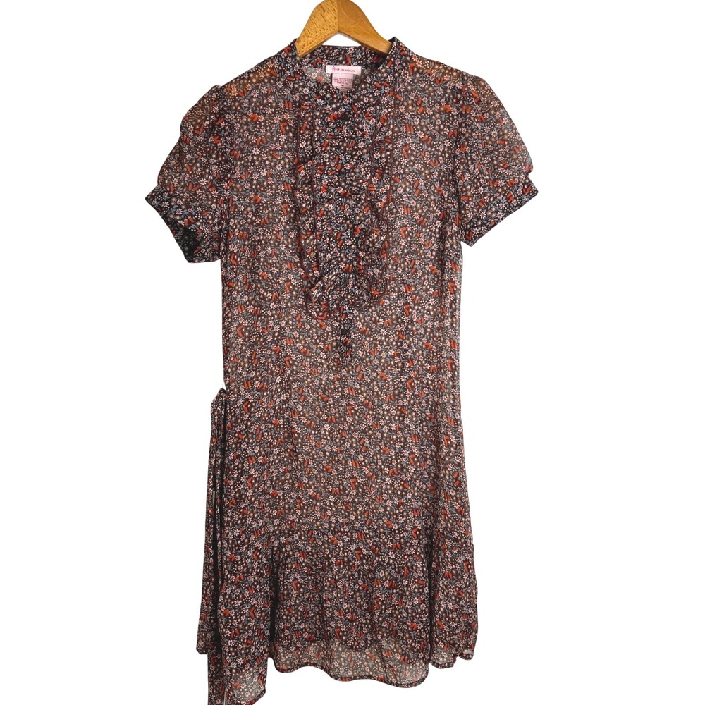Fire Los Angeles Womens Floral Chiffon Ruffle Mini Dress Fairy Whimsigoth Size M